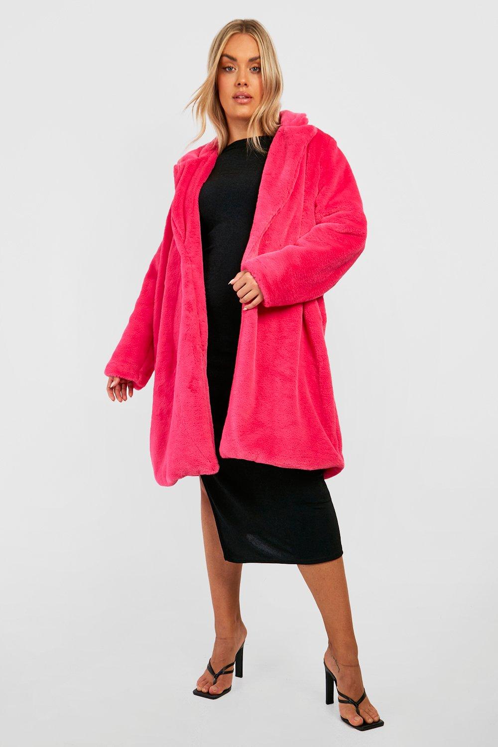 Pink faux fur 2025 longline coat